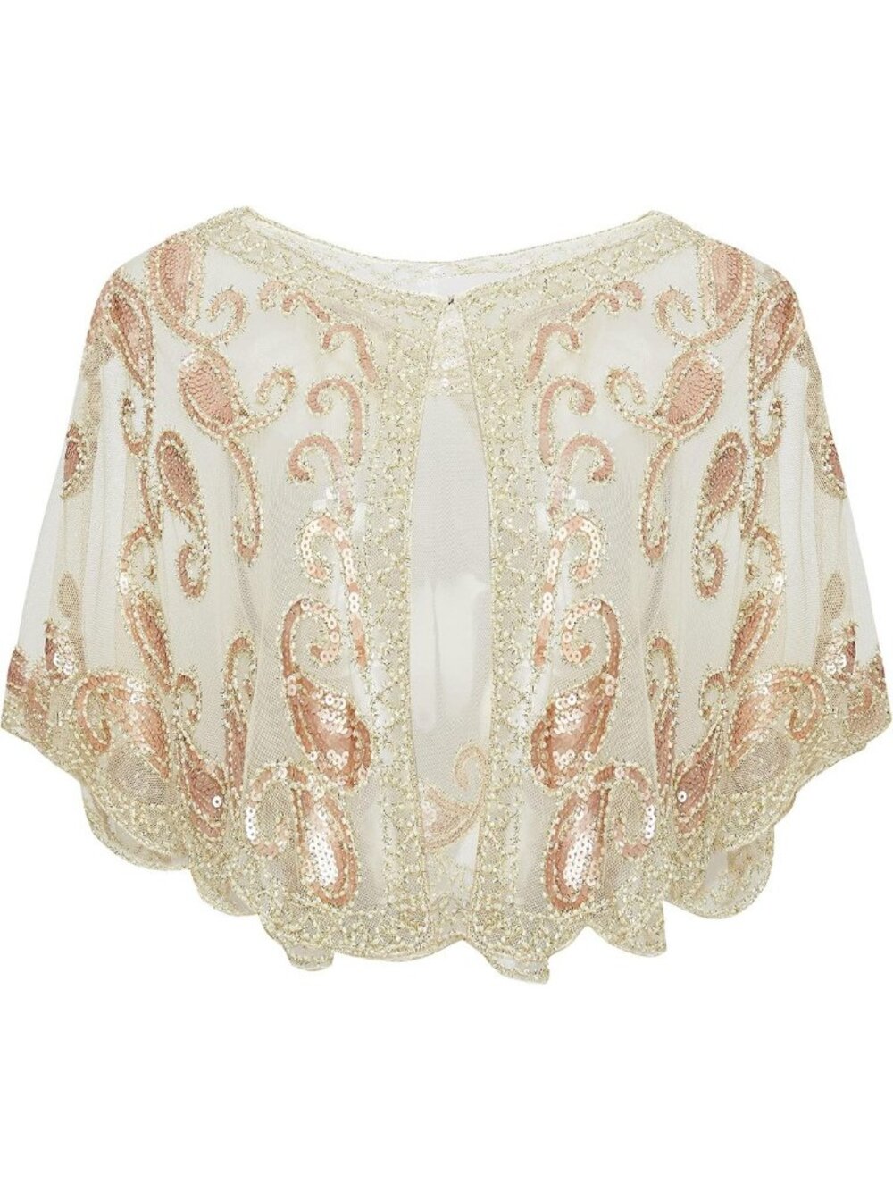 1920s Sequin Beaded Shawl Wrap Evening Cape Flapper Cover-Up for Parties